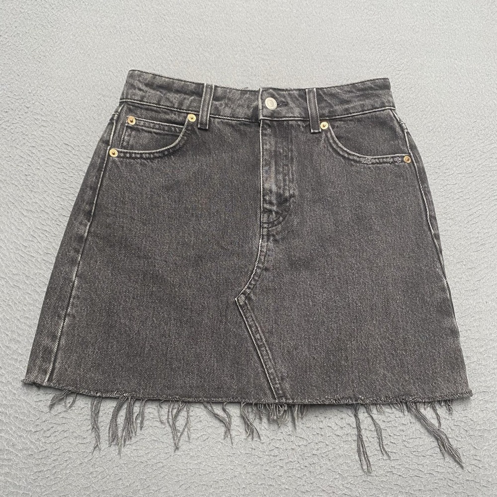Topshop Skirt Womens 4 Gray Denim Mini Raw Hem Frayed Lined Casual 5 Pocket